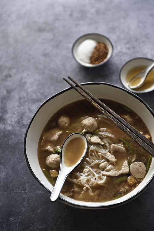 black and white handmade ceramic noodle bowl