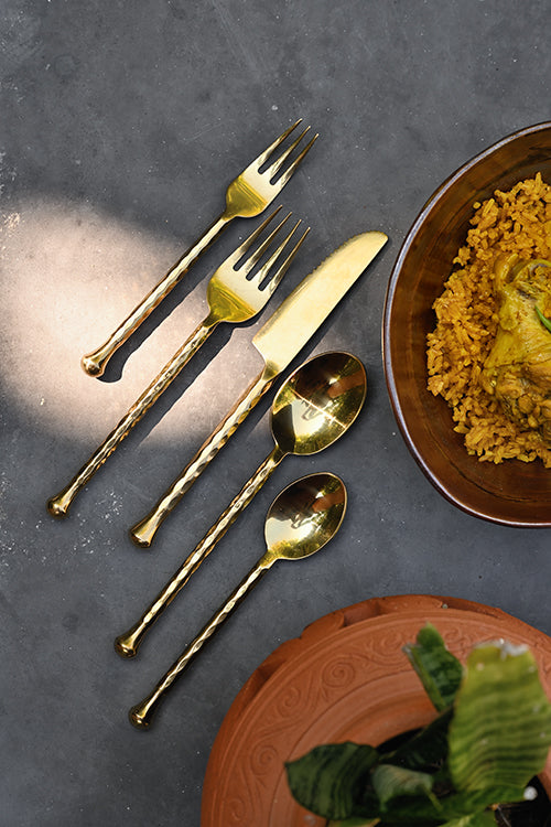 Ayutthaya cutlery set — 20-piece hand-forged Thai flatware in Polished Steel