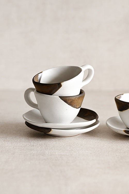 Handmade gold leaf ceramic espresso cup and saucer set