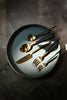 Brushed gold stainless steel cutlery set, 20-piece flatware for four with forks, spoons and knives, matte gold squared handles