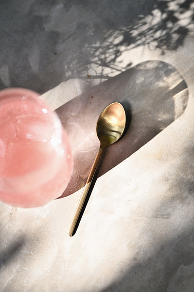 Brushed gold stainless steel teaspoon, 13 cm, matte gold finish with weighted squared handle, for coffee, tea and dessert