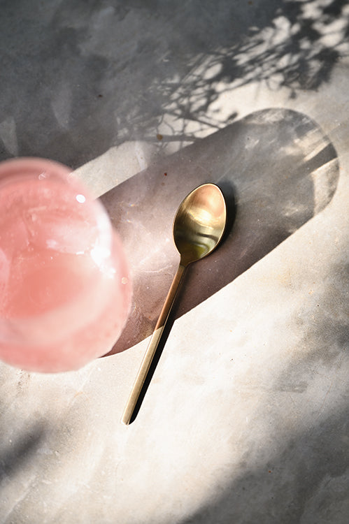 Brushed gold stainless steel teaspoon, 13 cm, matte gold finish with weighted squared handle, for coffee, tea and dessert