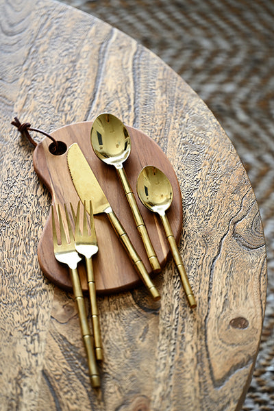 Polished gold hand-forged 304 stainless steel cutlery set with sculpted segmented handles — Kra Sanctuary