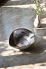 Large handmade shell-shaped ceramic serving dish, dark charcoal semi-gloss glaze with swirling brushstroke, 27.5 cm platter for salads and fruit