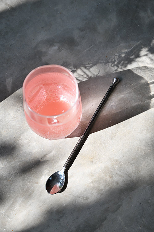 Matte black stainless steel cocktail bar spoon, 20 cm long stirring spoon with twisted hammered handle and teardrop end