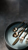 20-piece matte gold flatware set, hand-forged 18/8 stainless steel dinner and dessert forks, spoons and knives with squared handles