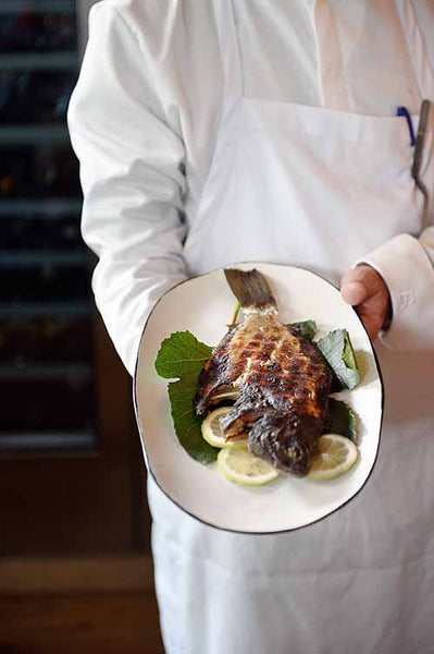 Handmade large black and white serving platter